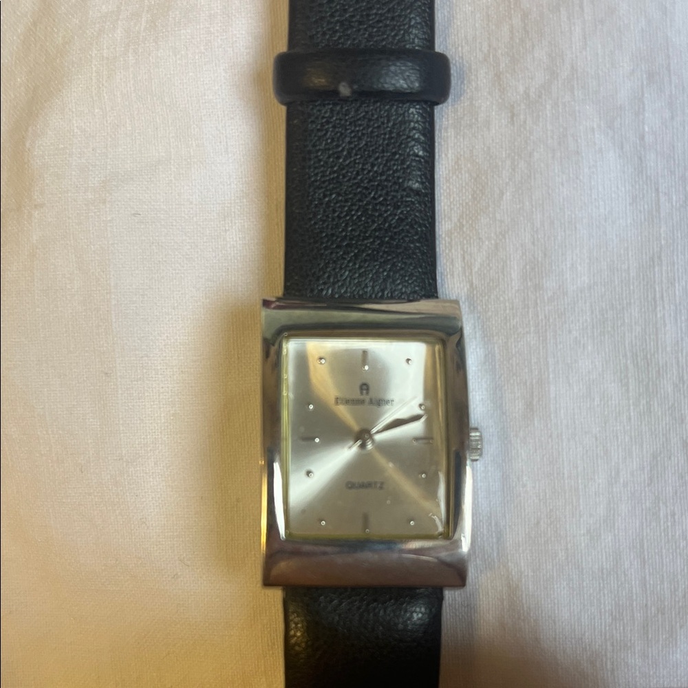 Etienne Aignet Silver Dial Watch with Black Leather Strap
